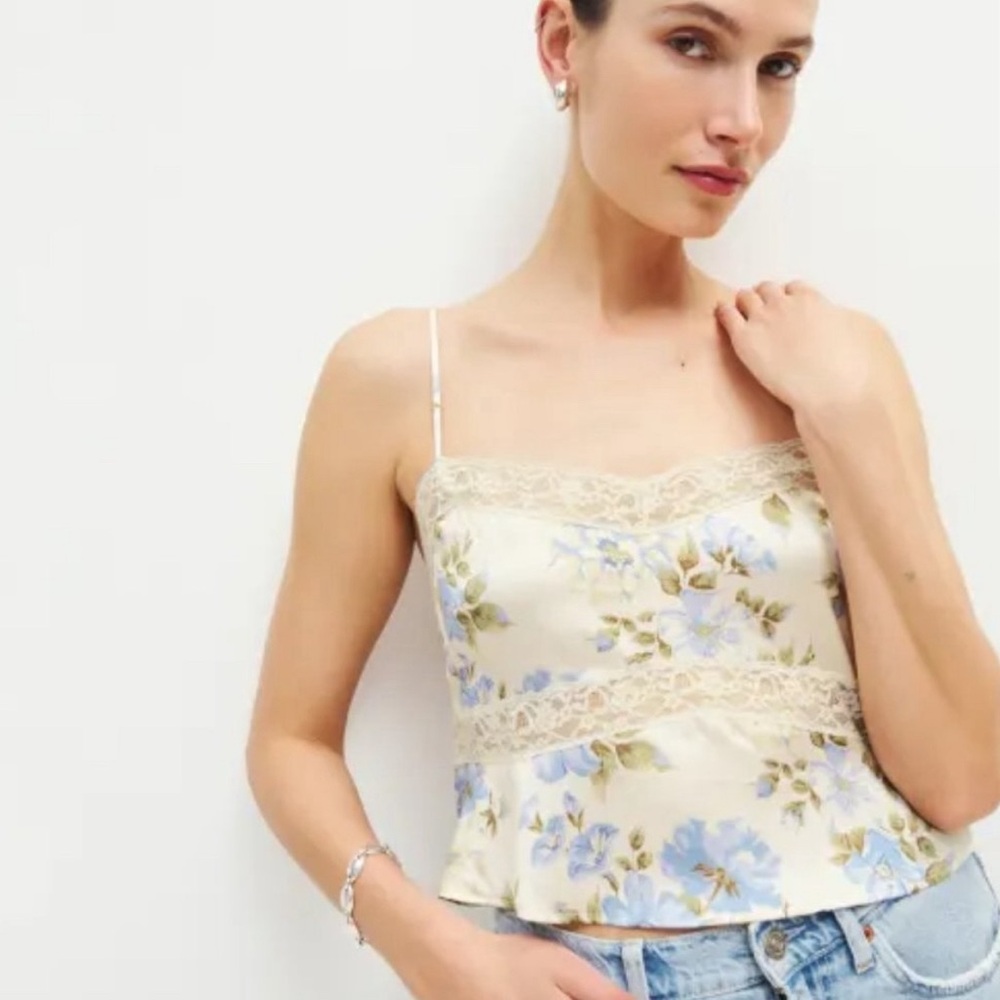 Reformation Lane Silk Top in Romantic Floral Lace
